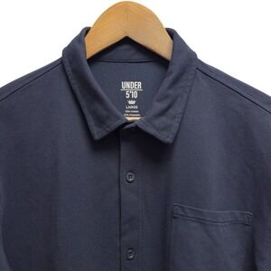 Under 5'10 Men's Large Navy Blue Oxford Cloth Button Front Long Sleeve Shirt euc